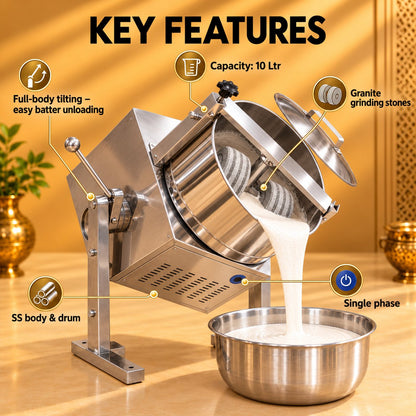 Gurubhai Equipments Tilting Wet Grinder 10 Ltr – Key Features