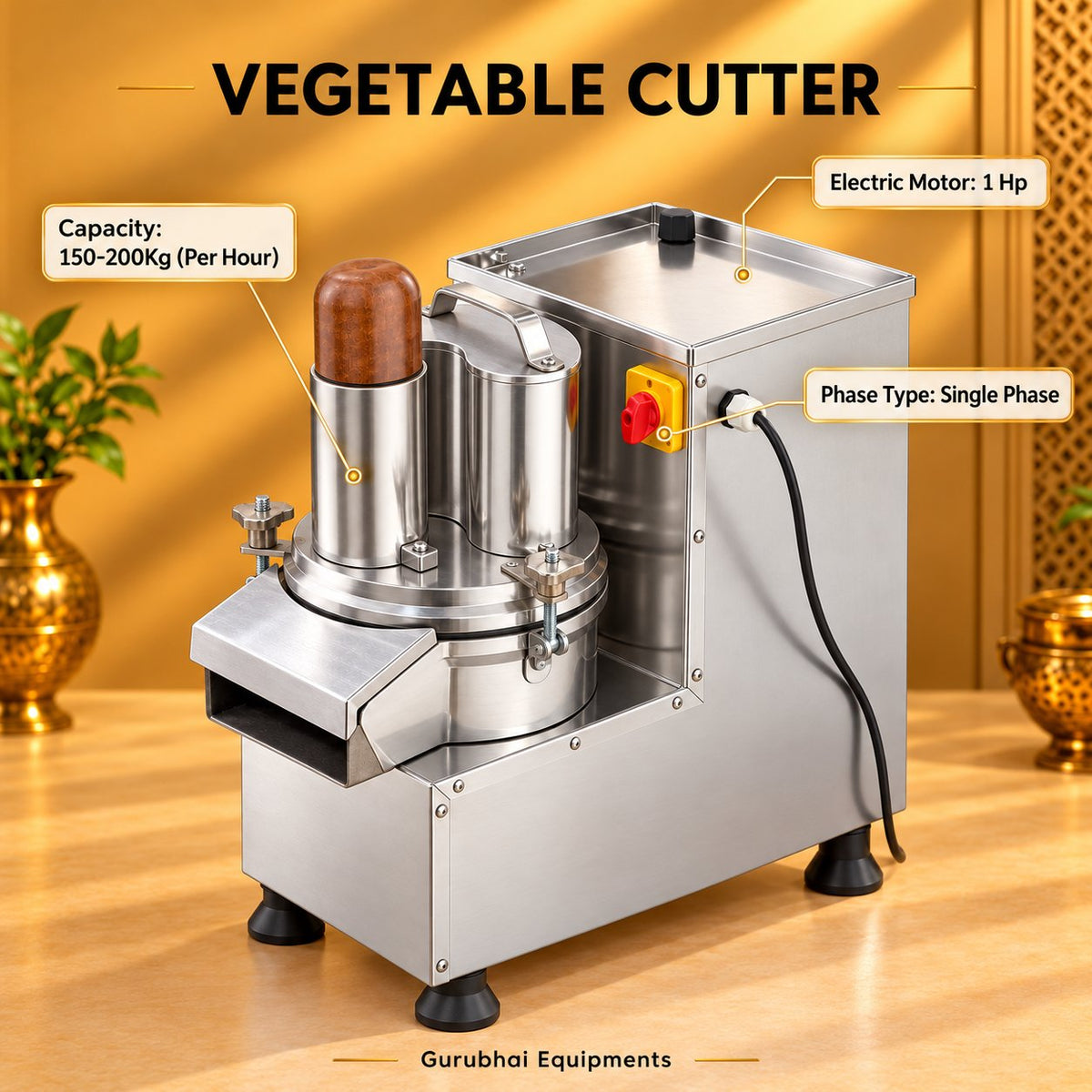 Gurubhai Equipments Vegetable Cutter – Dimensions & Specifications