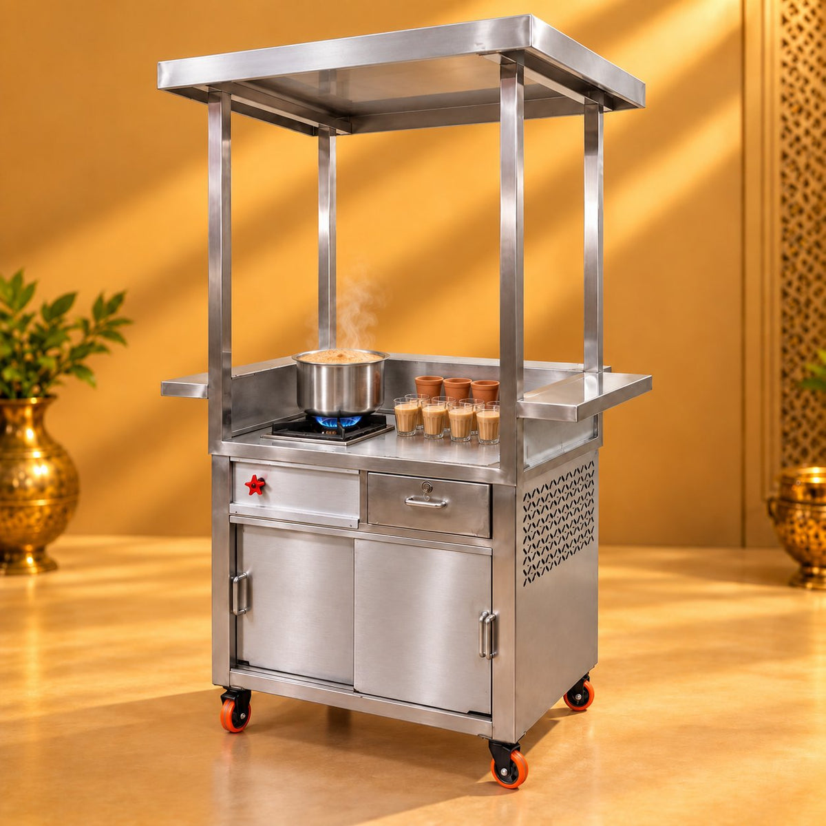 Gurubhai Equipments Tea Counter With Roof – In Use