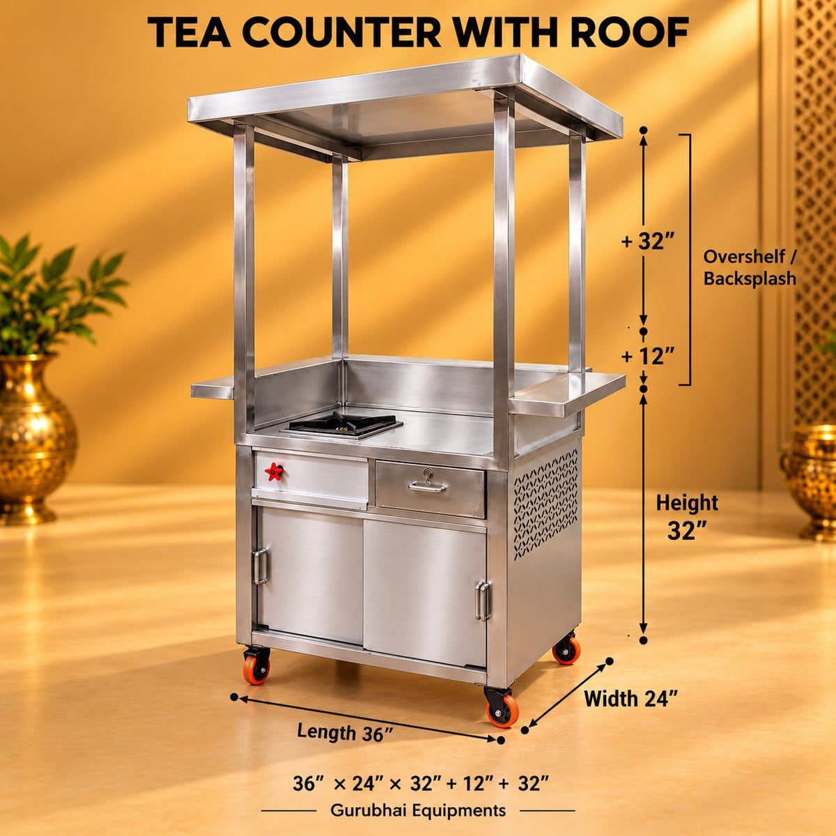 Gurubhai Equipments Tea Counter With Roof – Dimensions & Specifications