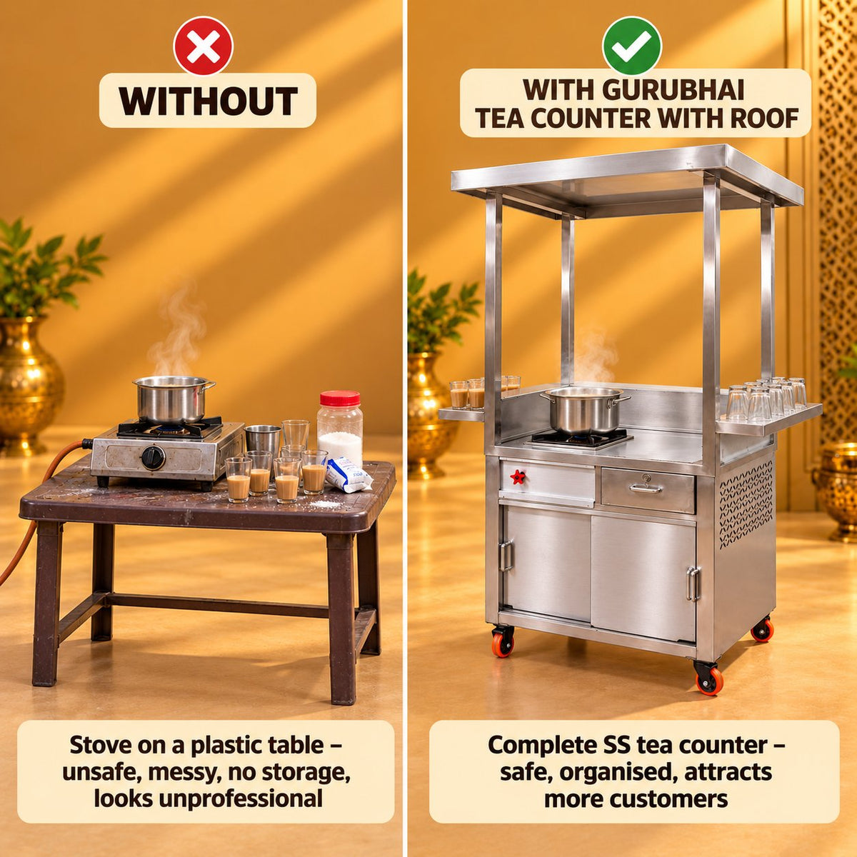 Gurubhai Equipments Tea Counter With Roof – Chef Gurubhai Demo