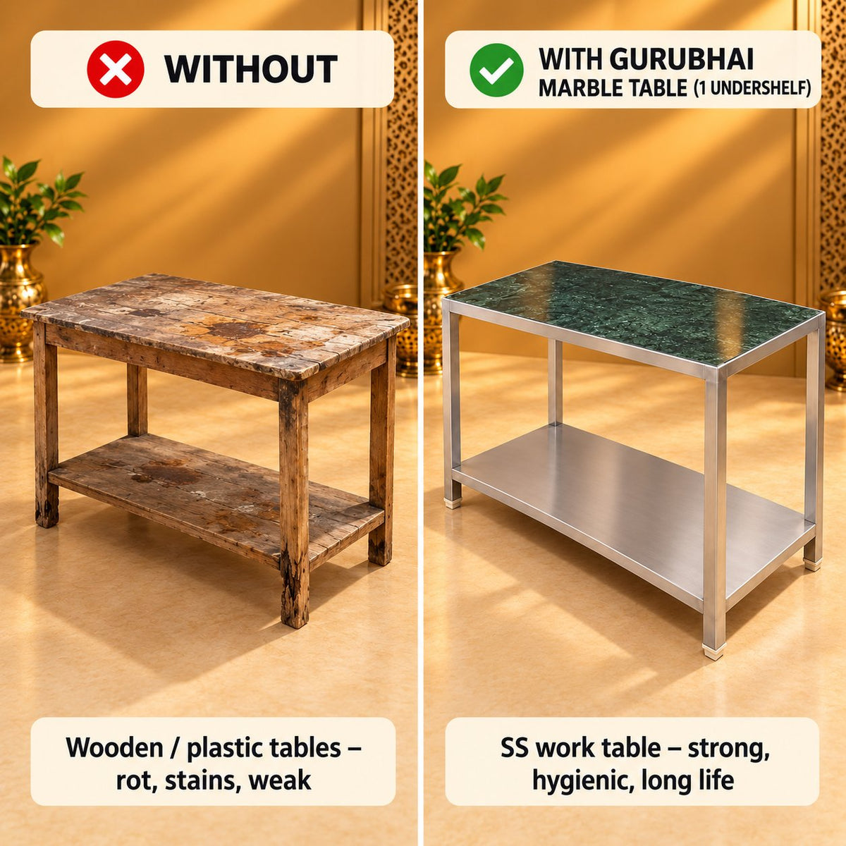 Gurubhai Equipments Marble Table (1 Undershelf) – Why Choose It
