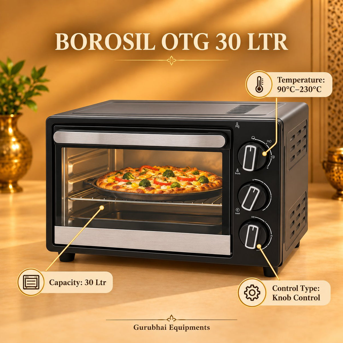 Gurubhai Equipments Borosil OTG 30 Ltr – Dimensions & Specifications