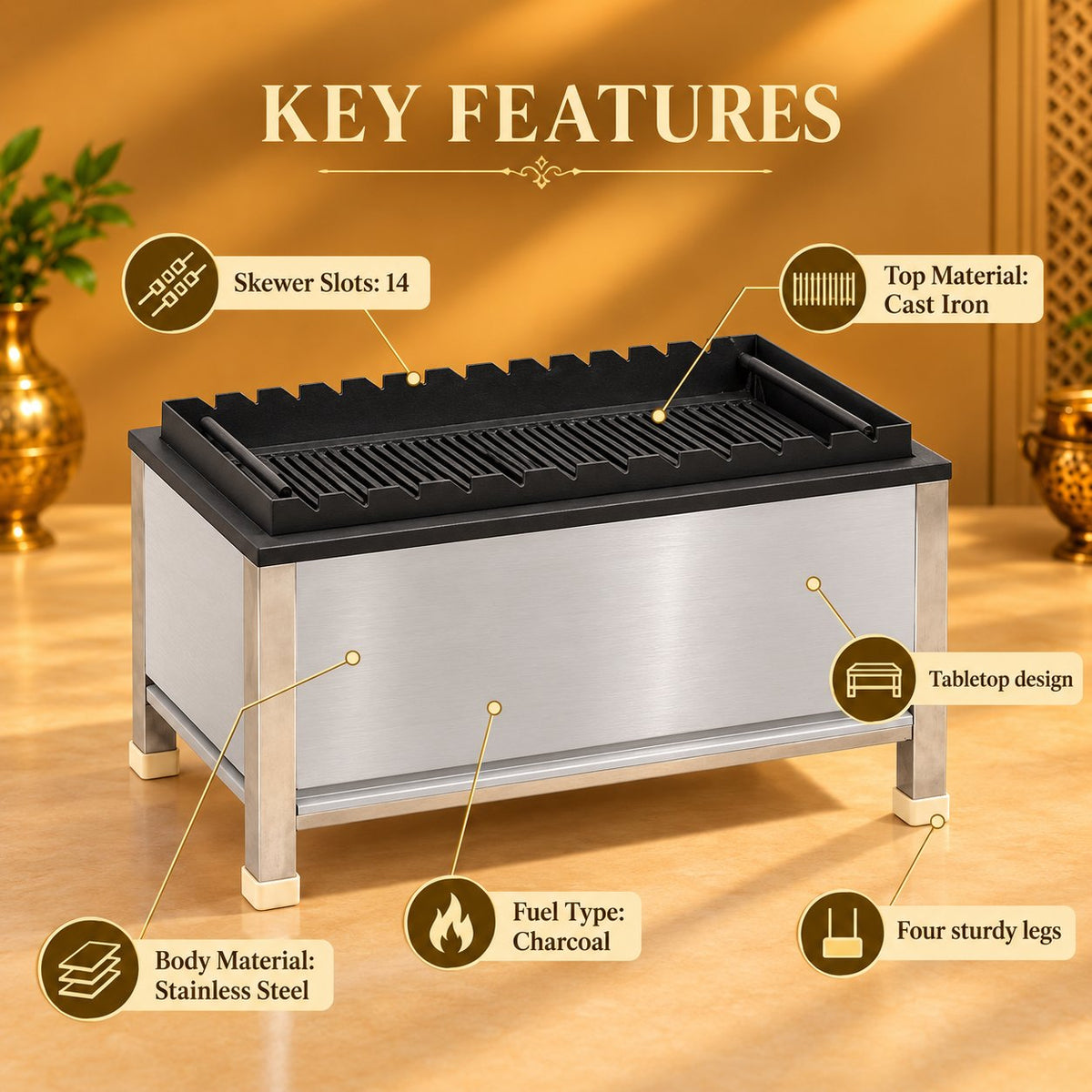 Gurubhai Equipments Table Top SS BBQ – Key Features