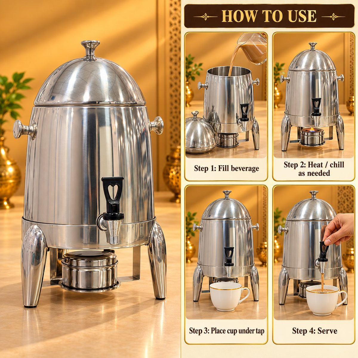 Gurubhai Equipments Silver Beverage Dispenser – How to Use