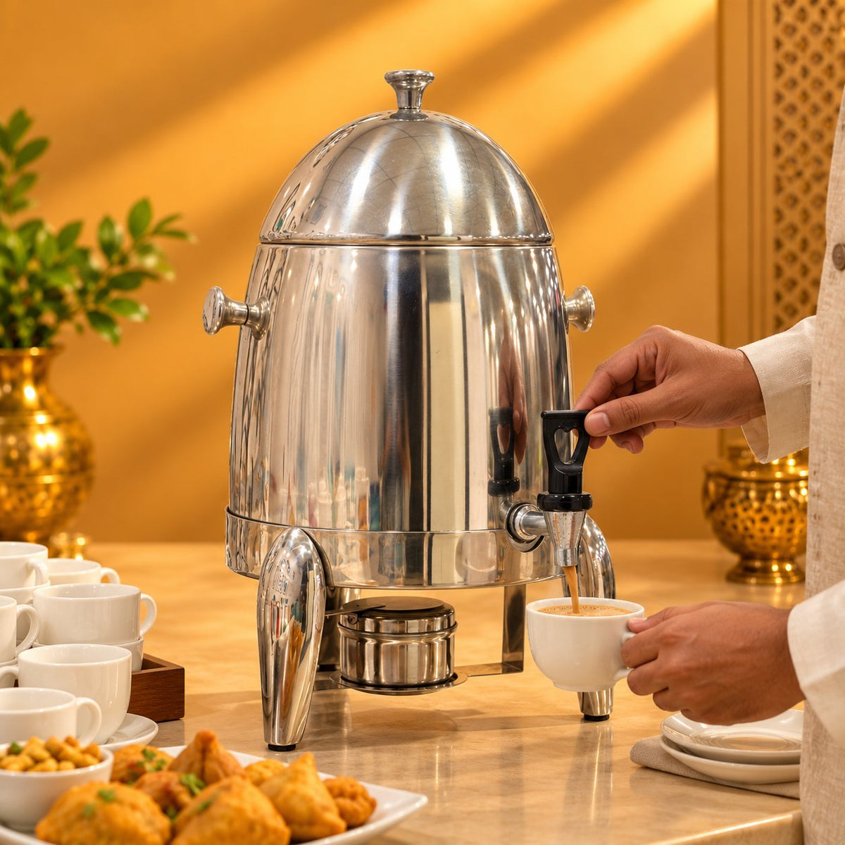 Gurubhai Equipments Silver Beverage Dispenser – Real-Life Use