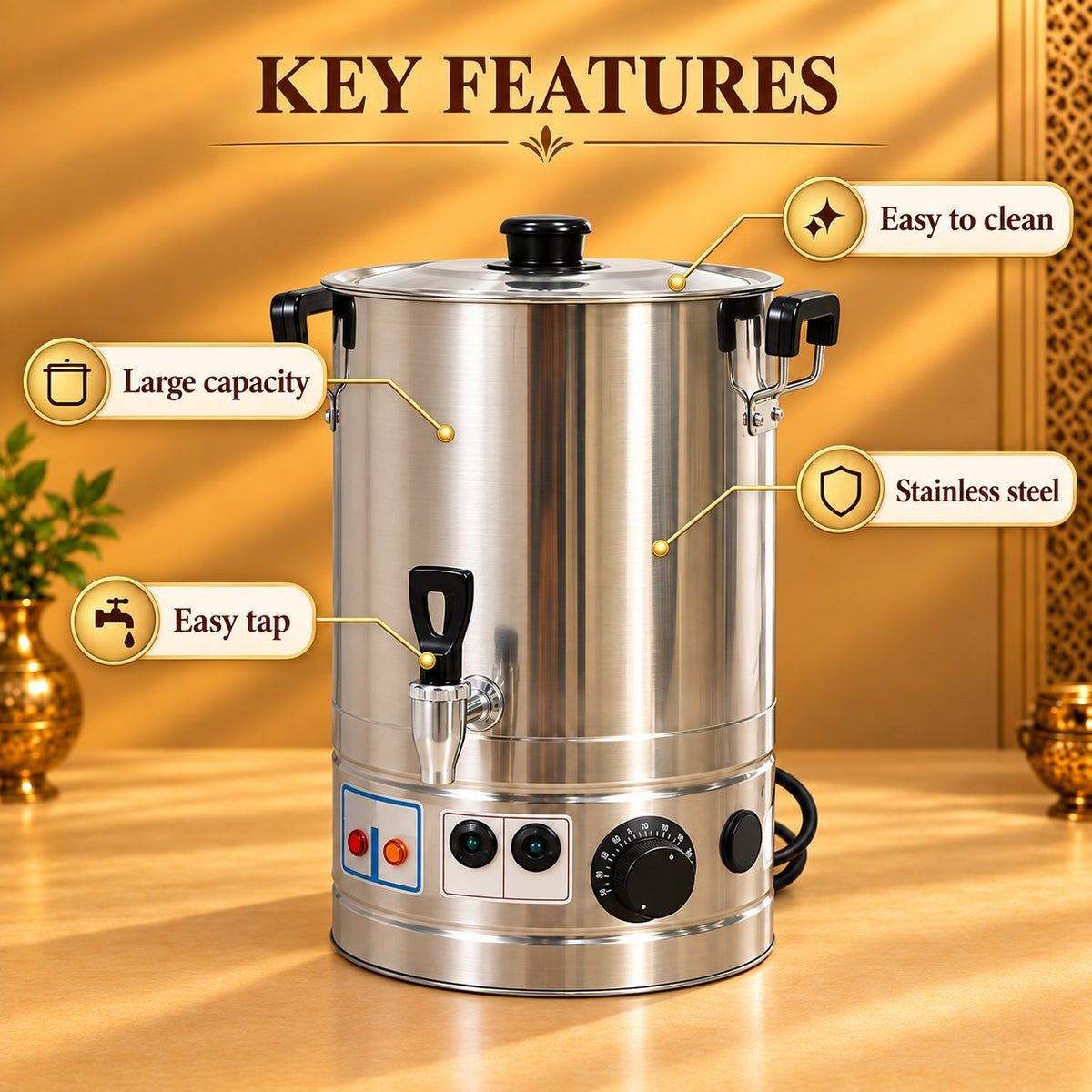 Gurubhai Equipments Electric Boiler Dispenser 10 Ltr – Key Features