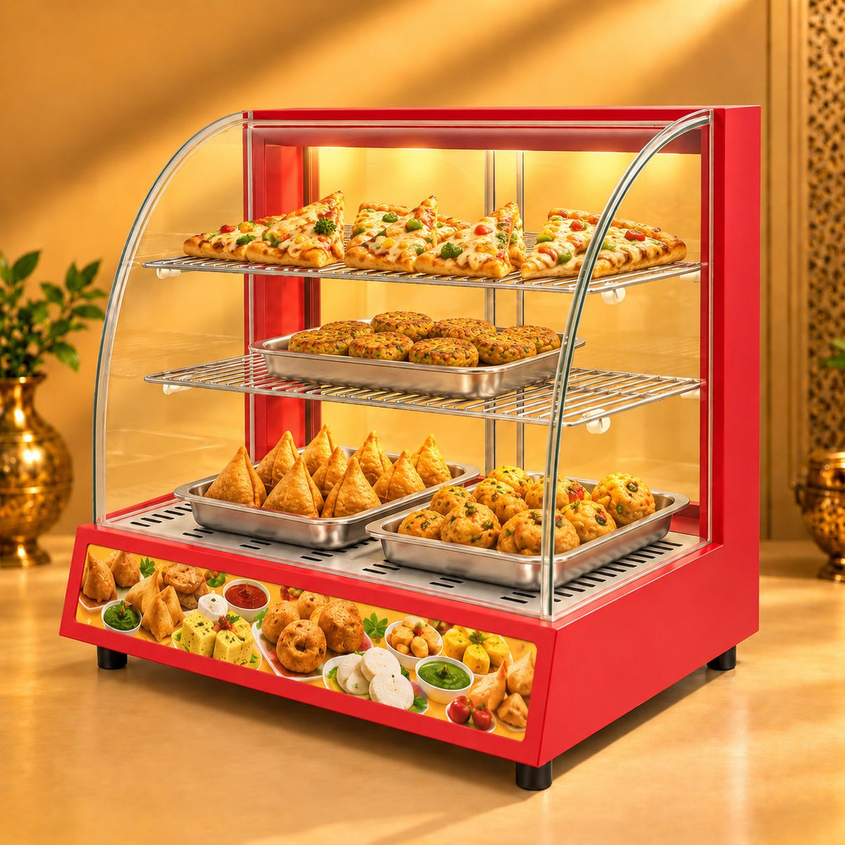 Gurubhai Equipments Red Display Warmer – In Use