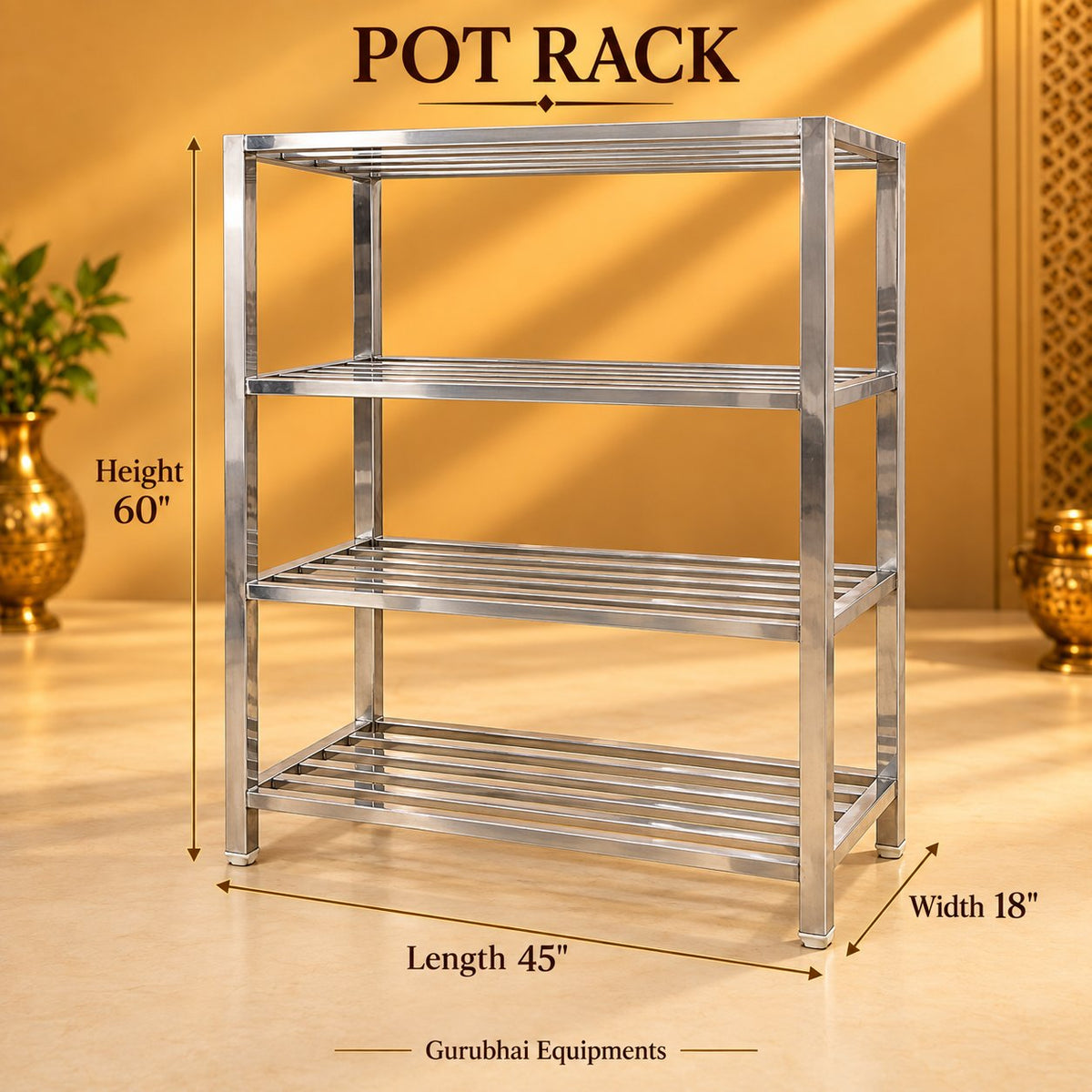 Gurubhai Equipments Pot Rack – Dimensions & Specifications