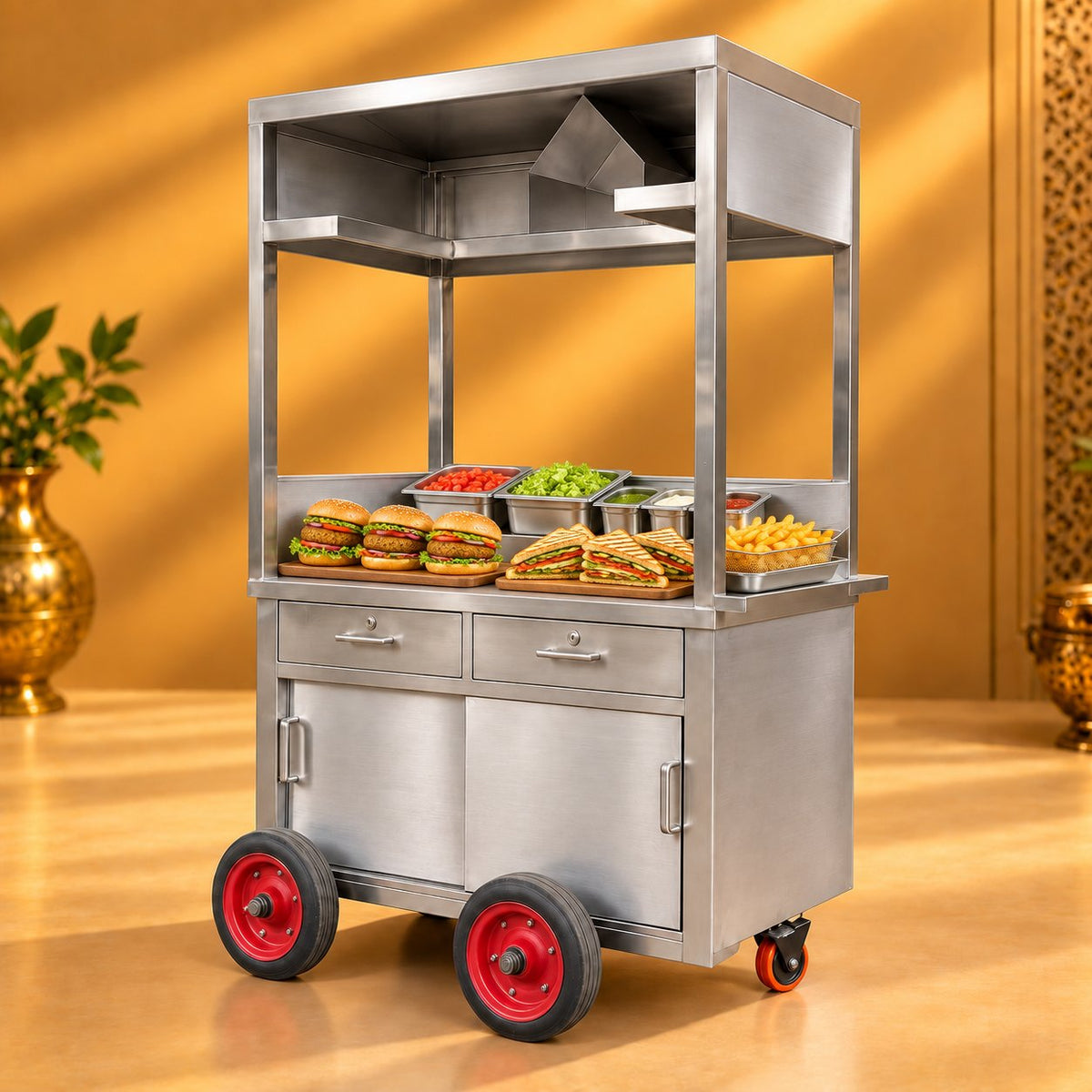 Gurubhai Equipments SS Fast Food Counter On Wheels – In Use