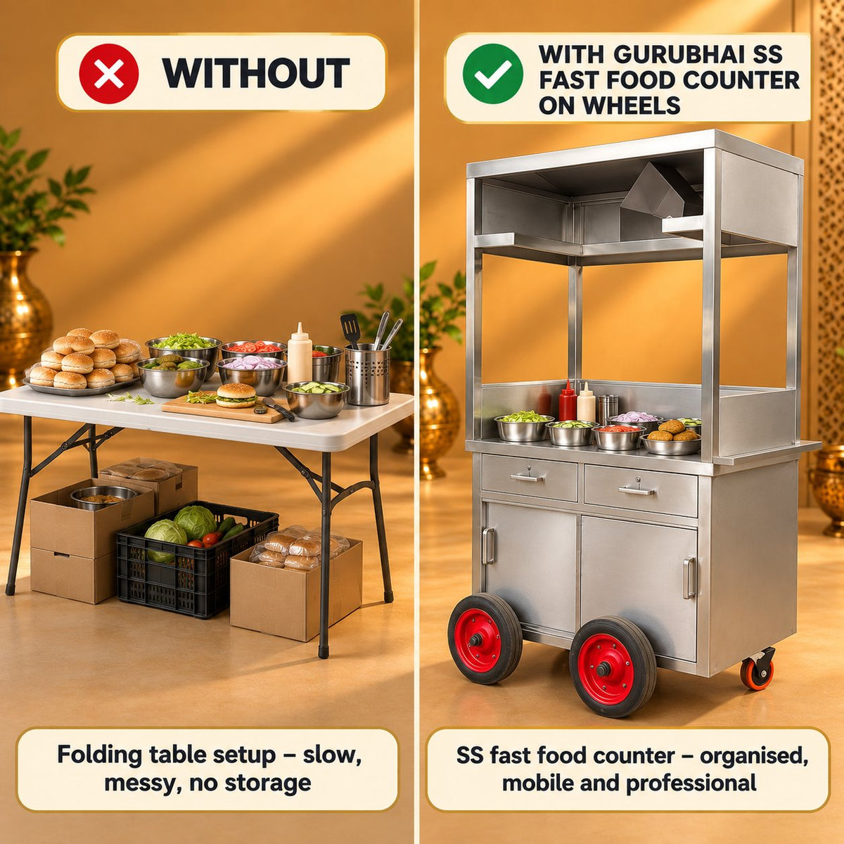 Gurubhai Equipments SS Fast Food Counter On Wheels – Why Choose It