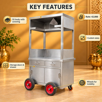 Gurubhai Equipments SS Fast Food Counter On Wheels – Key Features