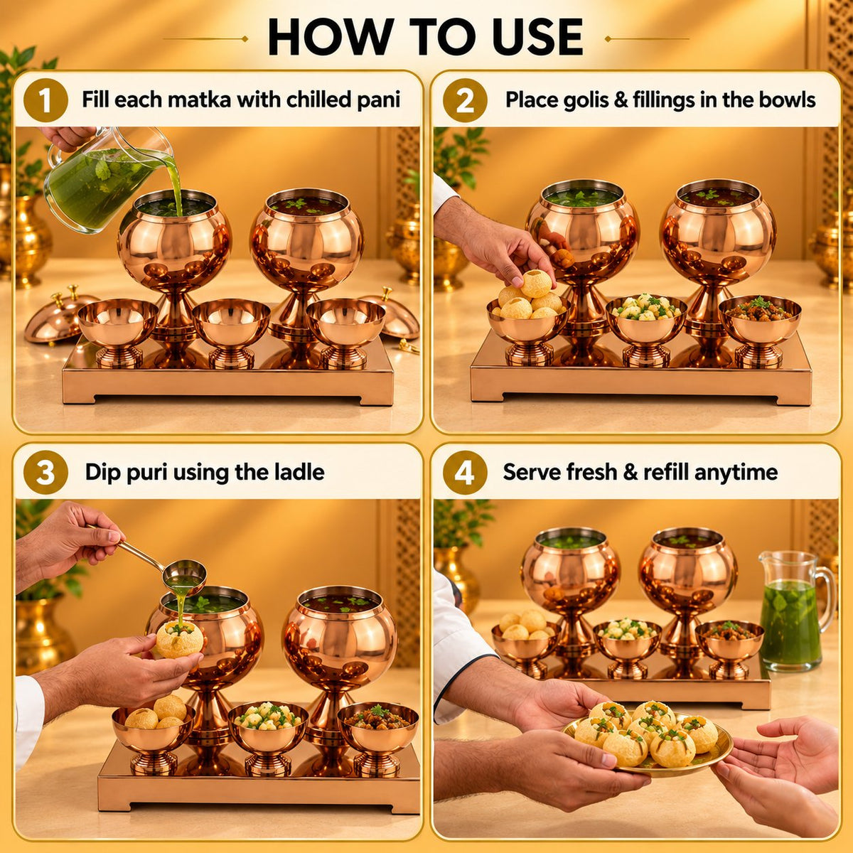 Gurubhai Equipments Panipuri Matka Set - Rose Gold – How to Use