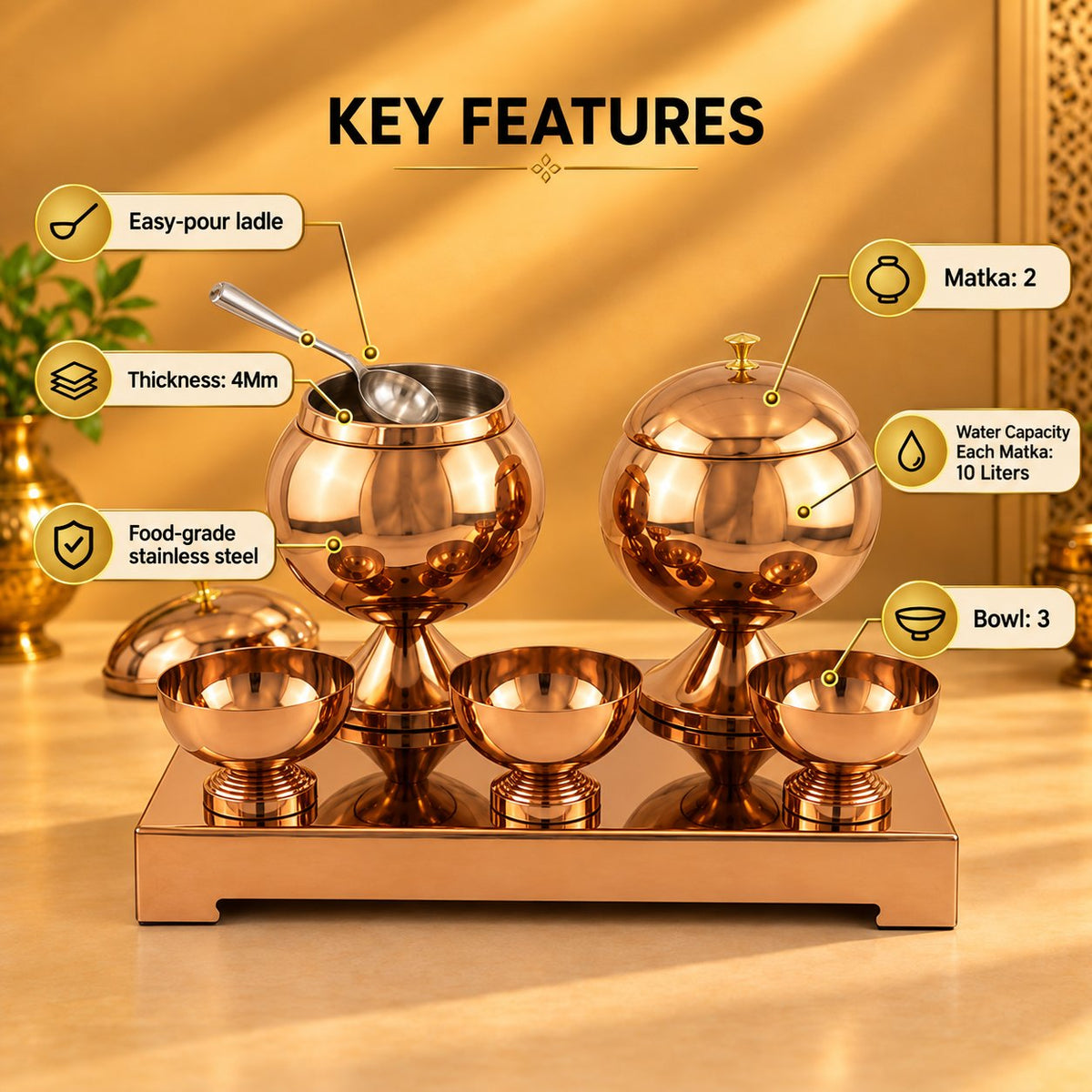 Gurubhai Equipments Panipuri Matka Set - Rose Gold – Key Features