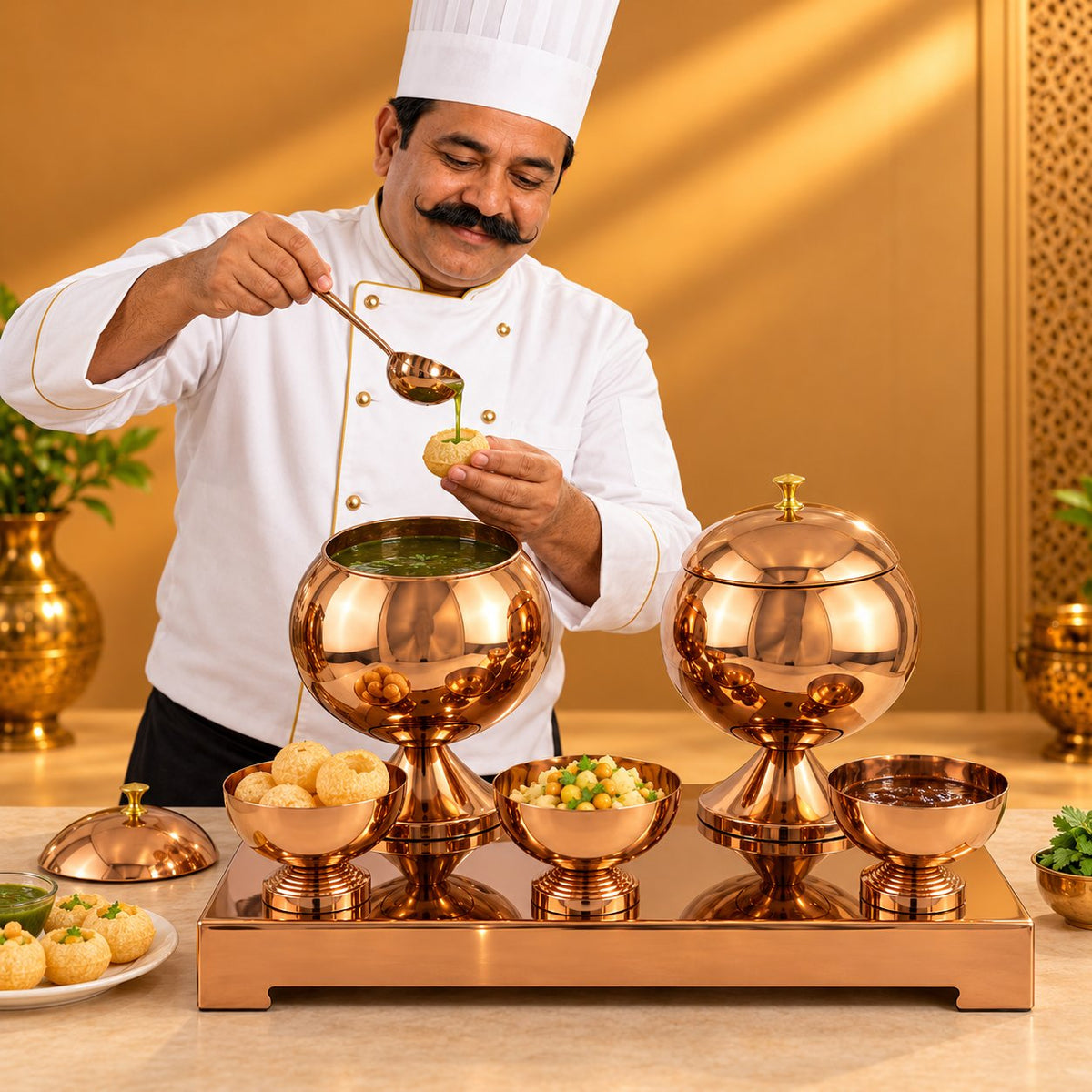 Gurubhai Equipments Panipuri Matka Set - Rose Gold – Chef Gurubhai Demo