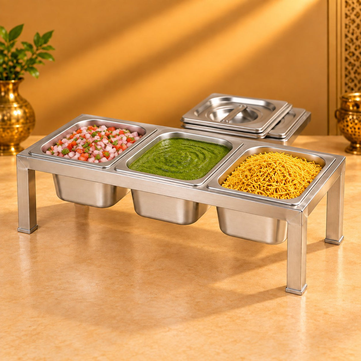 Gurubhai Equipments 3 GN Pans Stand – In Use