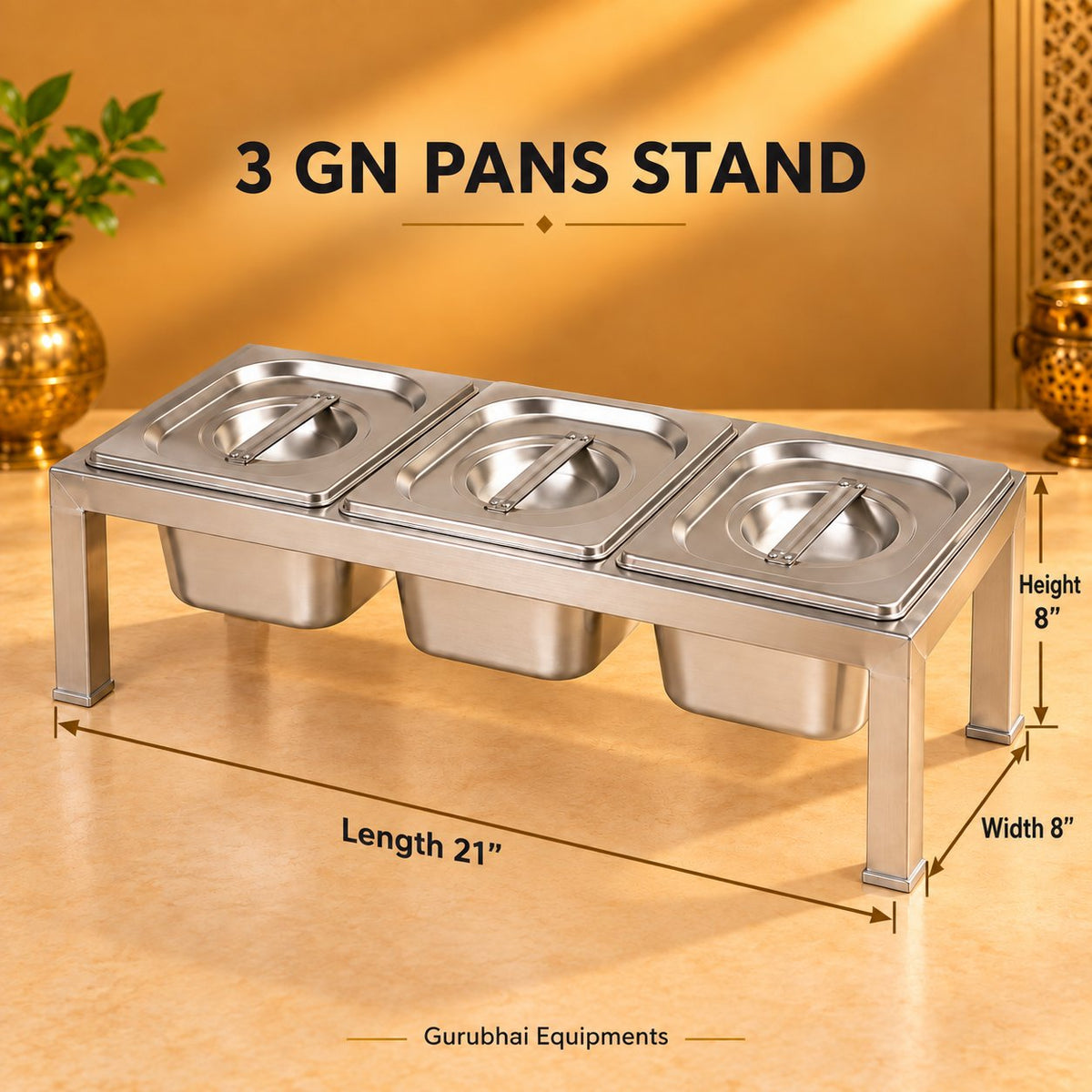 Gurubhai Equipments 3 GN Pans Stand – Dimensions & Specifications
