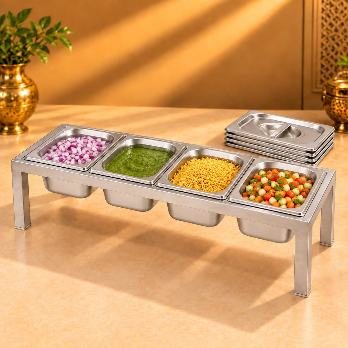 Gurubhai Equipments 4 GN Pans Stand – In Use