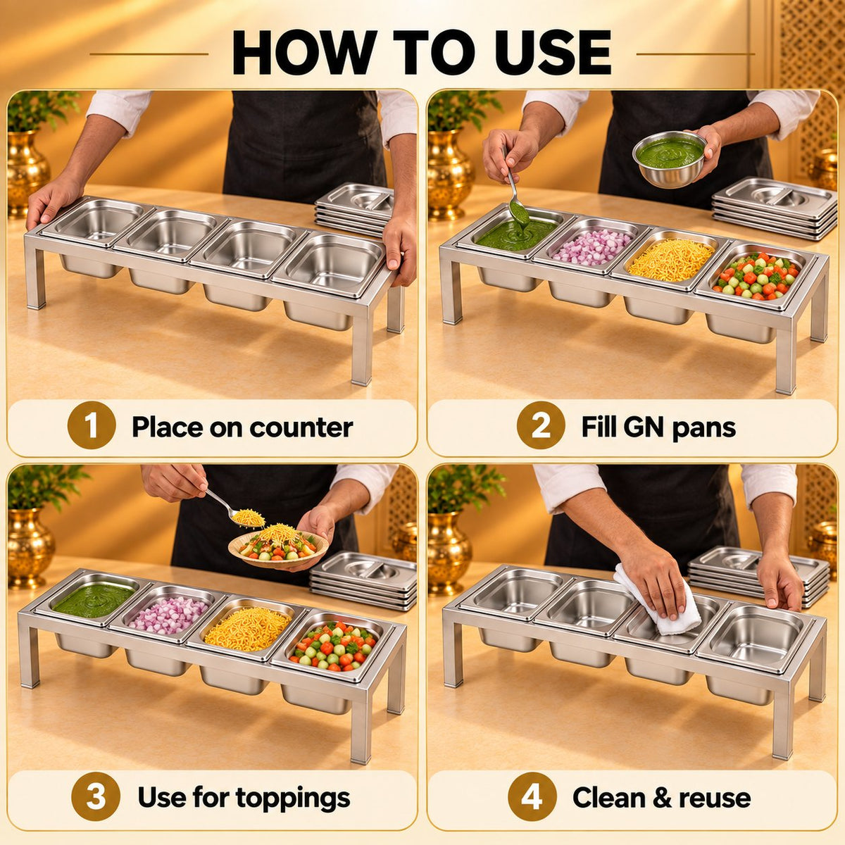 Gurubhai Equipments 4 GN Pans Stand – How to Use