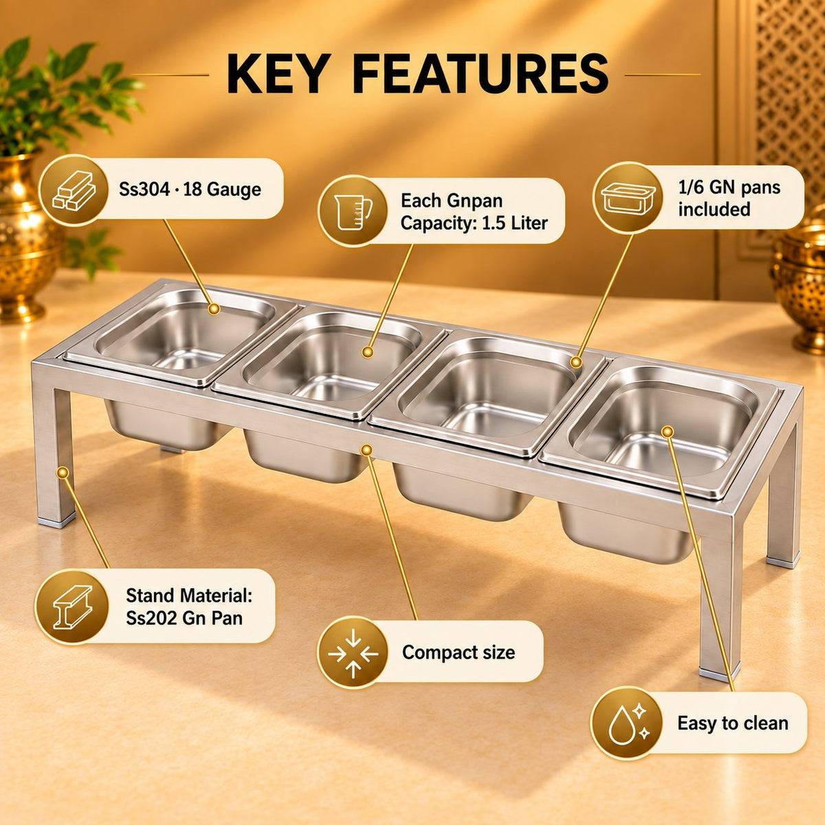 Gurubhai Equipments 4 GN Pans Stand – Key Features