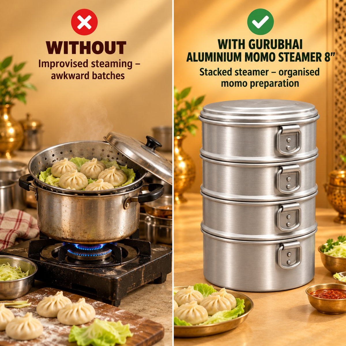 Gurubhai Equipments Aluminium Momo Steamer 8" – Why Choose It