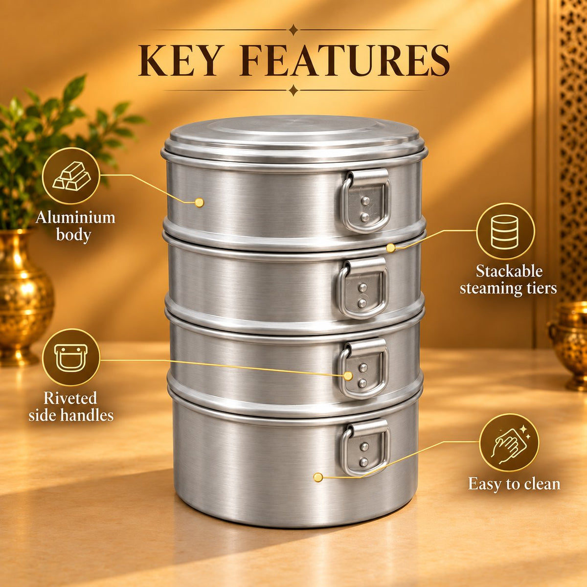 Gurubhai Equipments Aluminium Momo Steamer 8" – Key Features