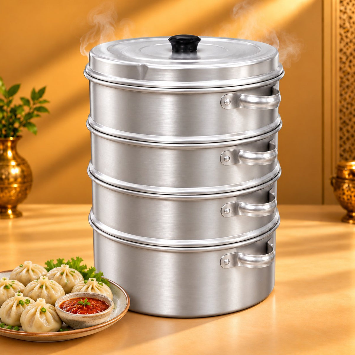 Gurubhai Equipments Aluminium Momo Steamer 9" – In Use