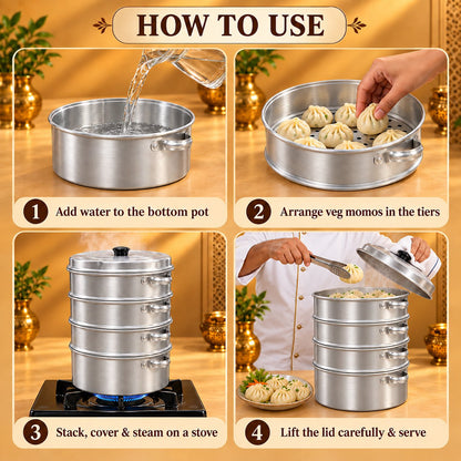 Gurubhai Equipments Aluminium Momo Steamer 9" – How to Use
