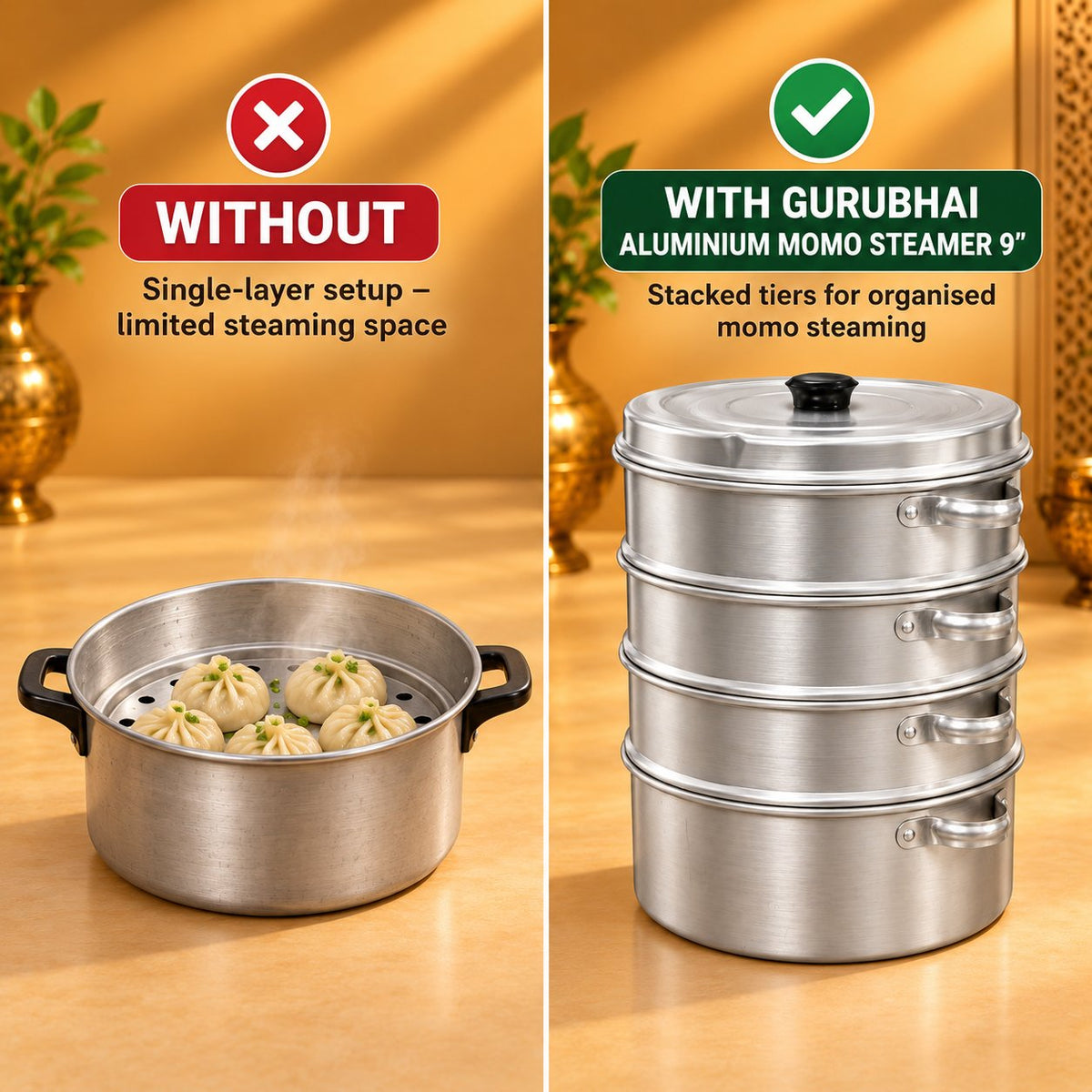 Gurubhai Equipments Aluminium Momo Steamer 9" – Why Choose It
