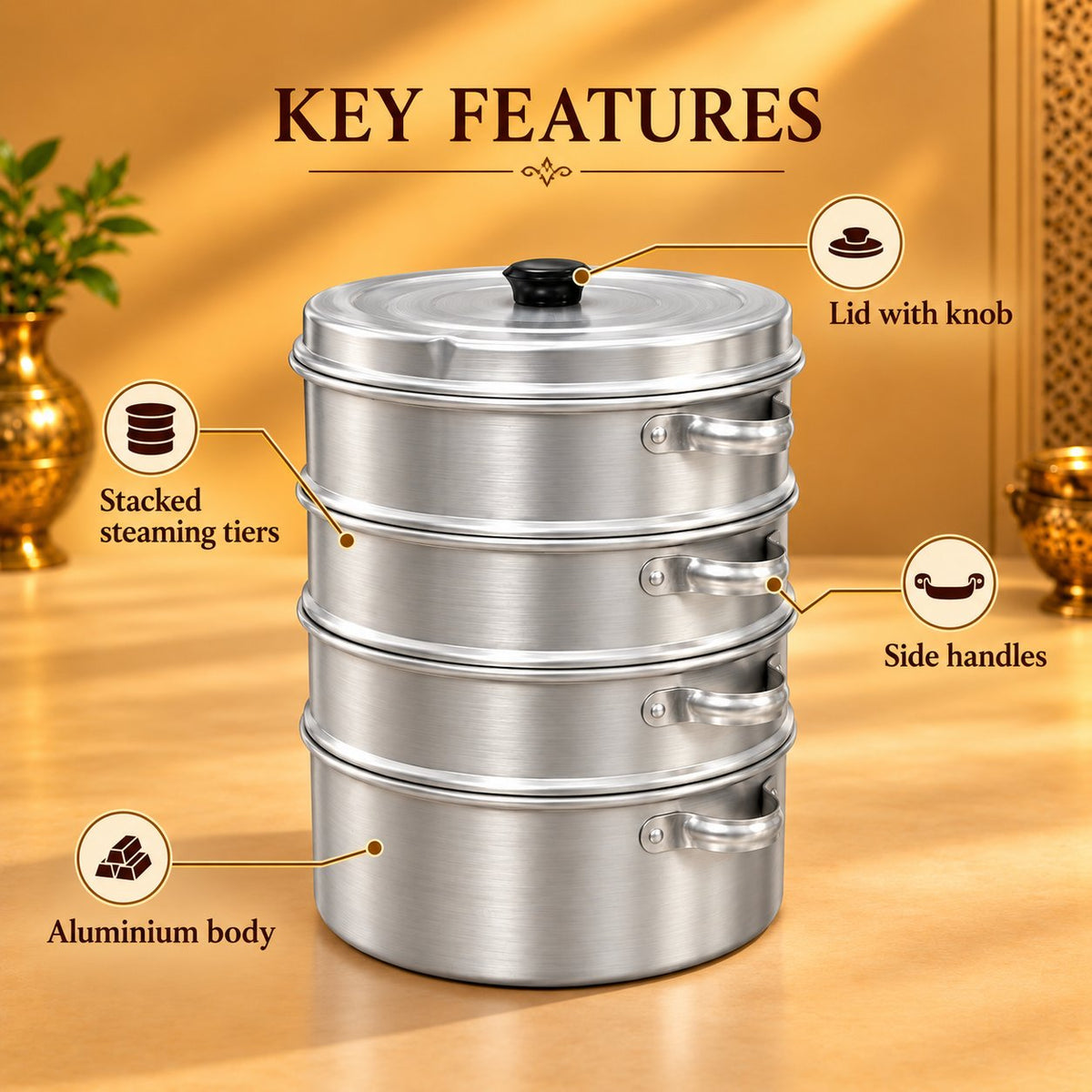 Gurubhai Equipments Aluminium Momo Steamer 9" – Key Features