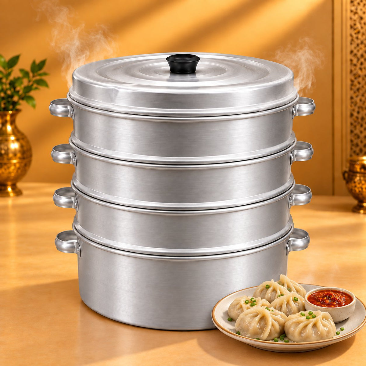 Gurubhai Equipments Aluminium Momo Steamer 12" – In Use