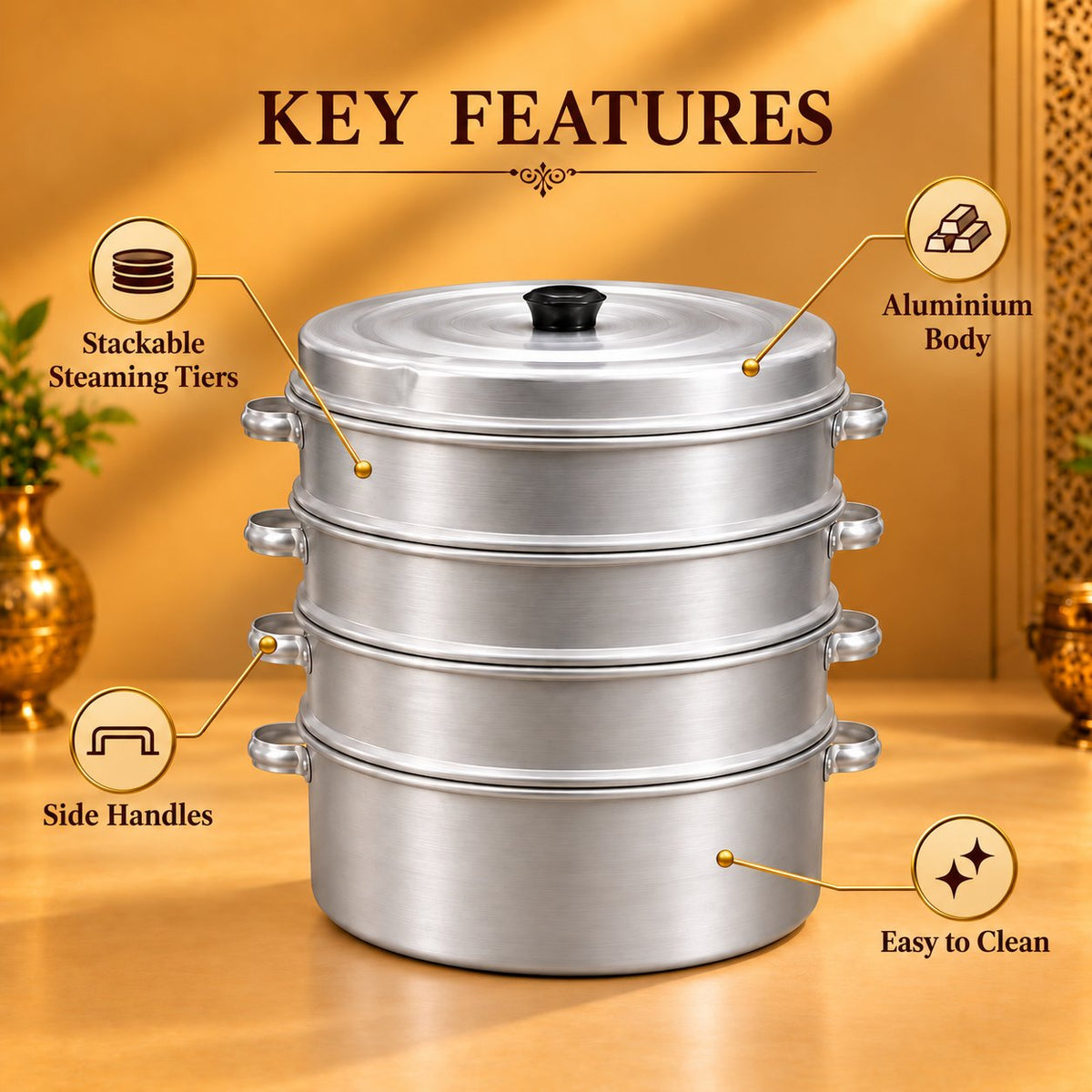 Gurubhai Equipments Aluminium Momo Steamer 12" – Key Features