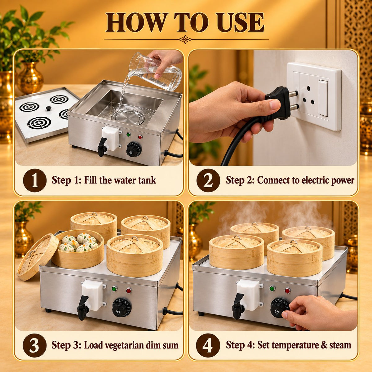 Gurubhai Equipments Electric Dim Sum Steamer – How to Use