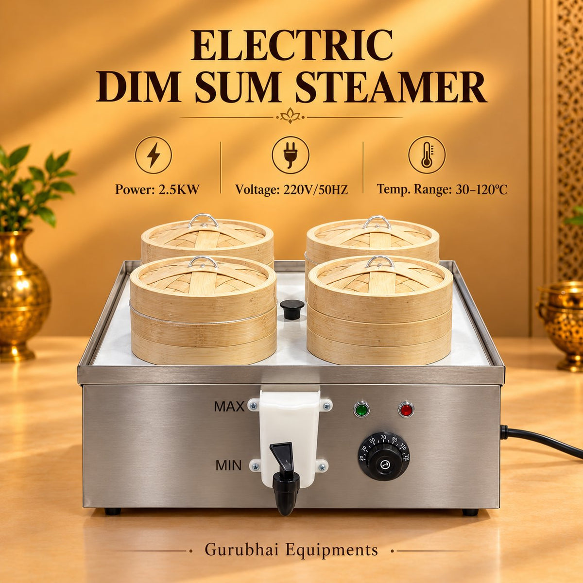 Gurubhai Equipments Electric Dim Sum Steamer – Dimensions & Specifications