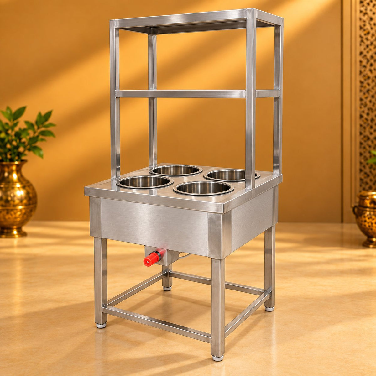 Gurubhai Equipments 4 Pot Bain Marie With Overshelves – Hero View