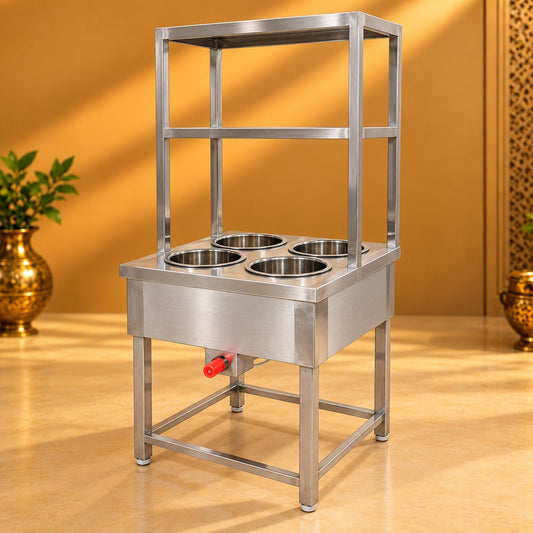 Gurubhai Equipments 4 Pot Bain Marie With Overshelves – Hero View