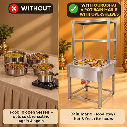 Gurubhai Equipments 4 Pot Bain Marie With Overshelves – Why Choose It