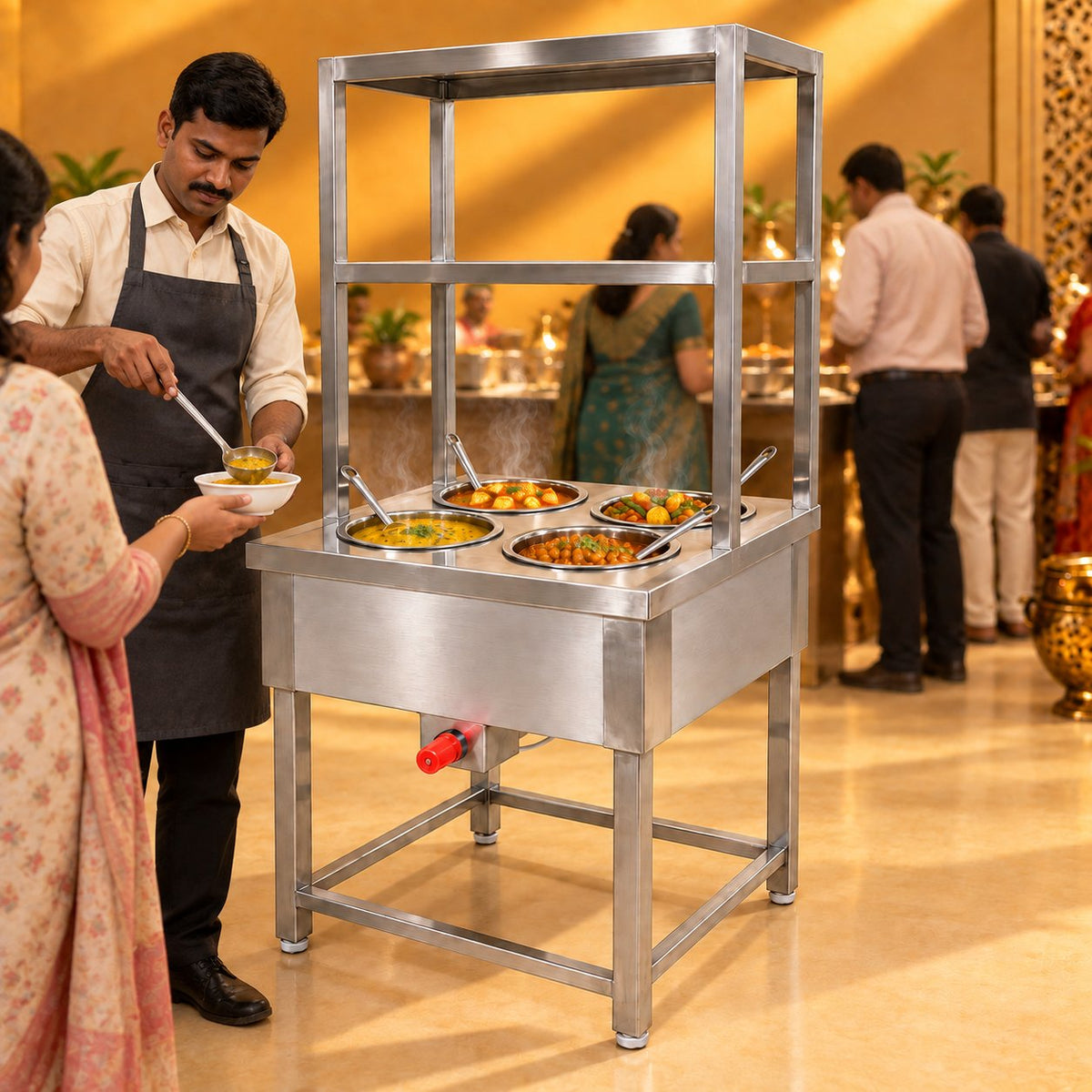 Gurubhai Equipments 4 Pot Bain Marie With Overshelves – Real-Life Use