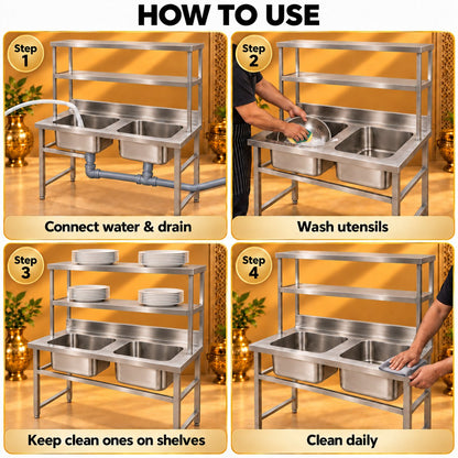 Gurubhai Equipments Double Sink With 2 Overshelves – How to Use