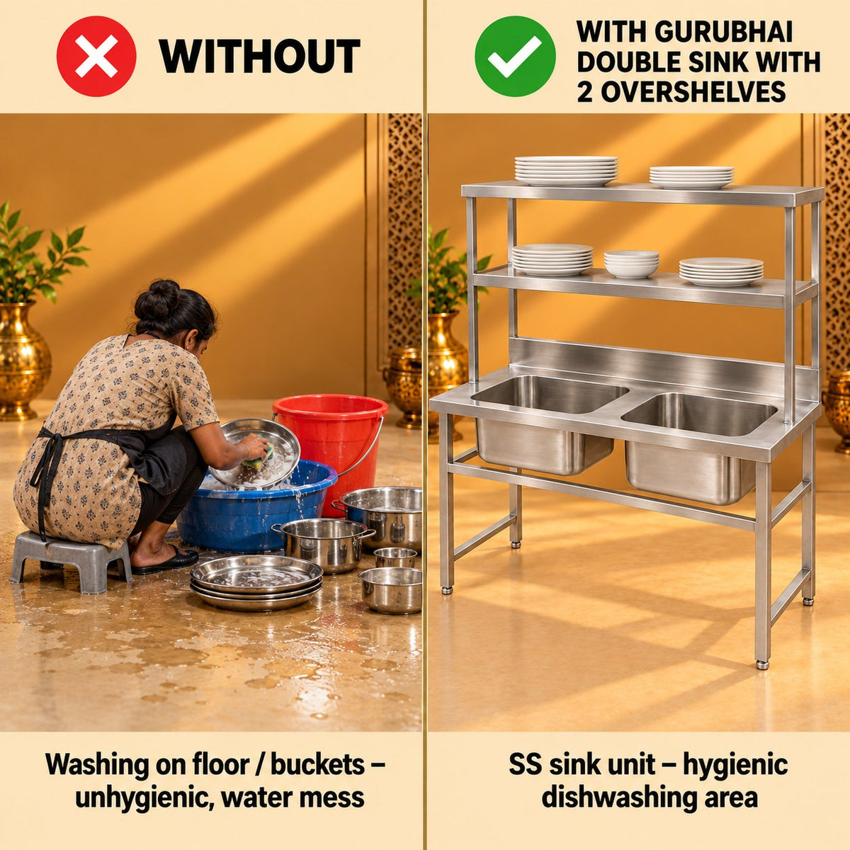Gurubhai Equipments Double Sink With 2 Overshelves – Why Choose It