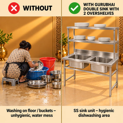 Gurubhai Equipments Double Sink With 2 Overshelves – Why Choose It