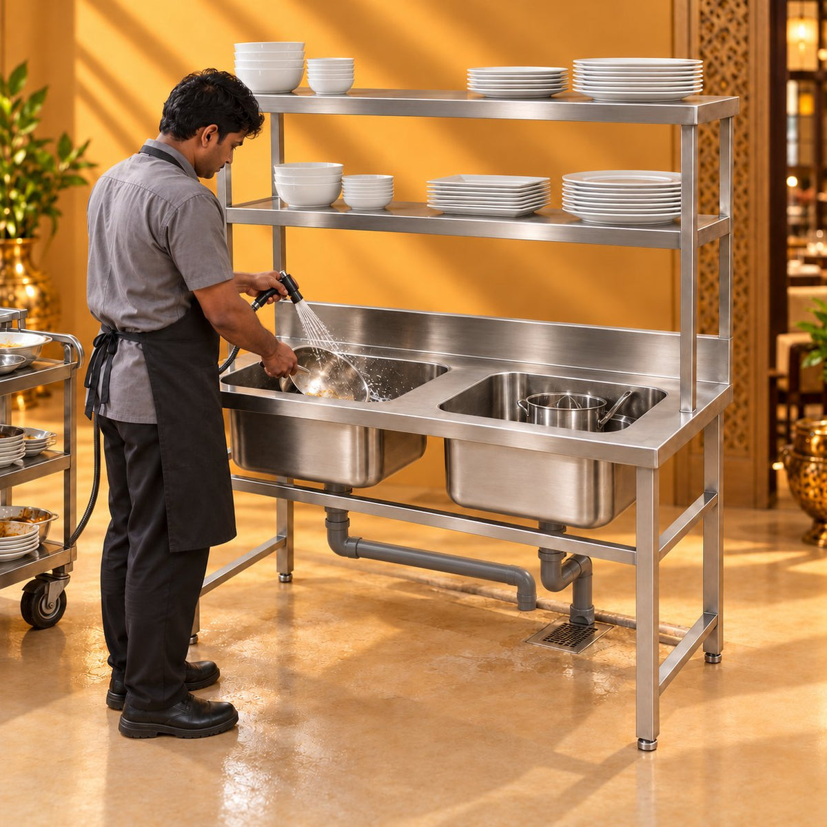 Gurubhai Equipments Double Sink With 2 Overshelves – Real-Life Use