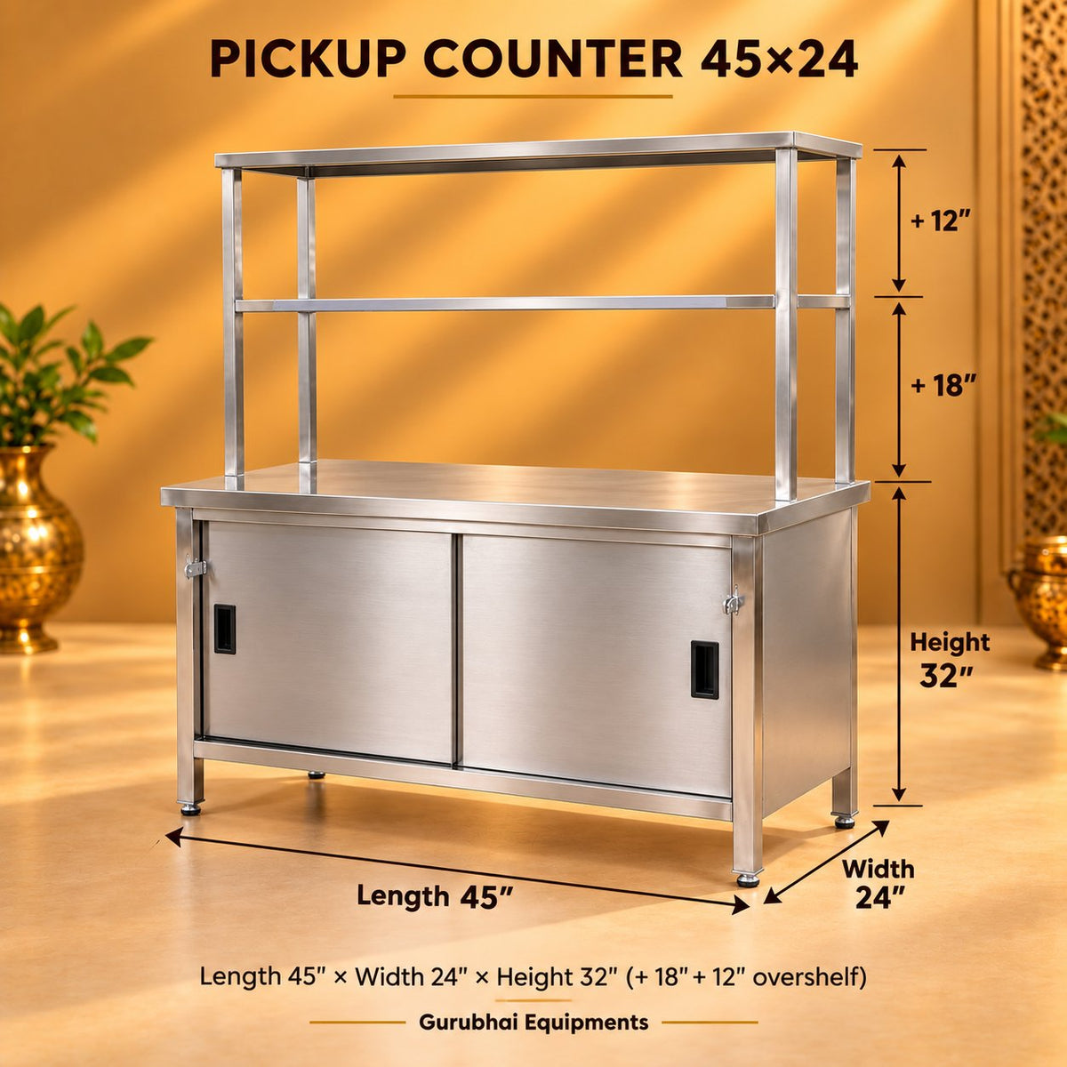 Gurubhai Equipments Pickup Counter 45 × 24 – Dimensions & Specifications