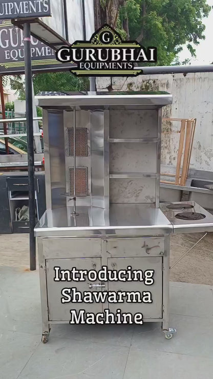 Standing Gas Shawarma Machine with Drawer – 2 Ujala Burners, 19 × 26 × 63 Inch