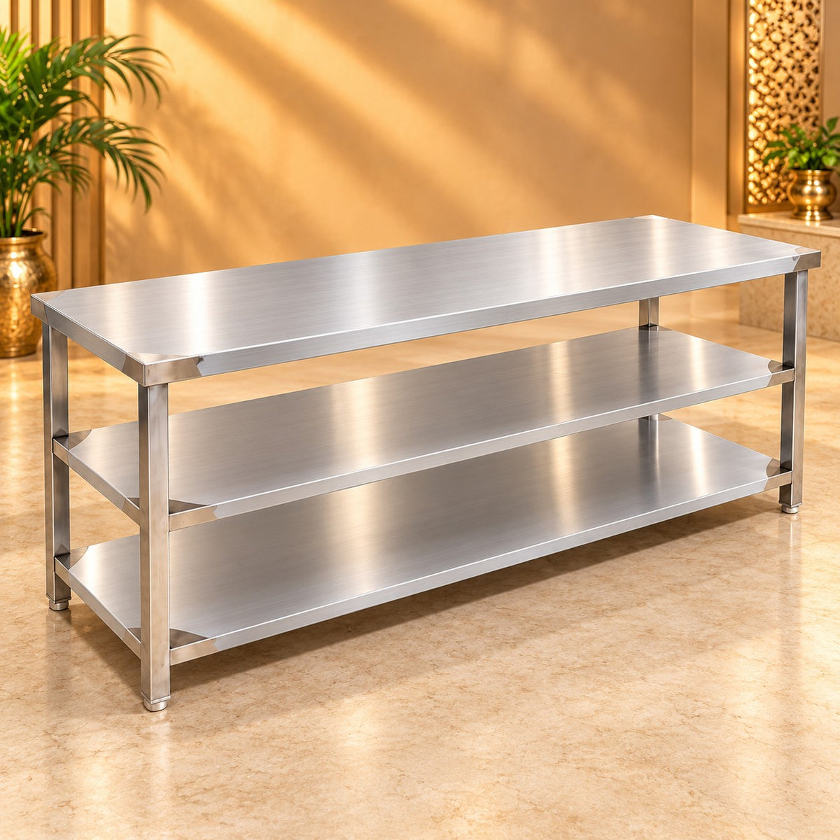 SS Service Table with 2 Undershelves – 72 × 24 × 32 in