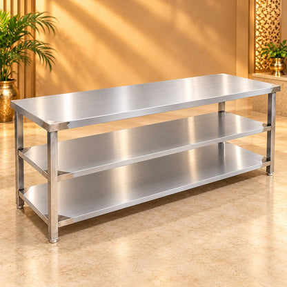 SS Service Table with 2 Undershelves – 72 × 24 × 32 in