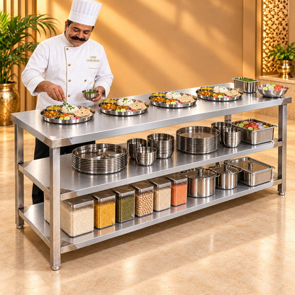 SS Service Table with 2 Undershelves – 72 × 24 × 32 in