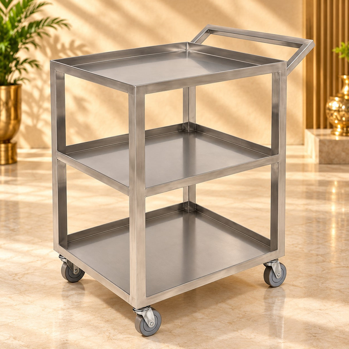 SS 202 Service Trolley with 4 Wheels – 24 × 21 × 32 in