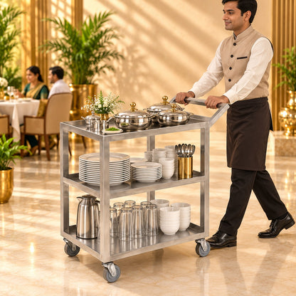 SS 202 Service Trolley with 4 Wheels – 24 × 21 × 32 in