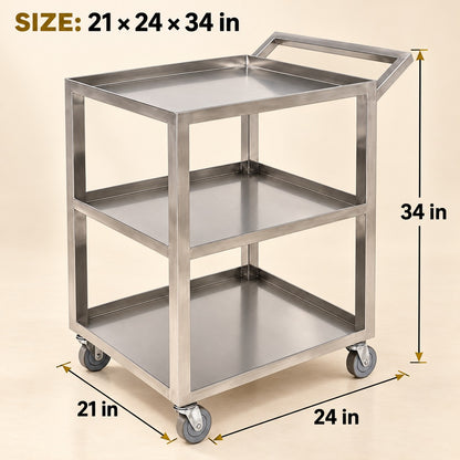 SS 202 Service Trolley with 4 Wheels – 24 × 21 × 32 in